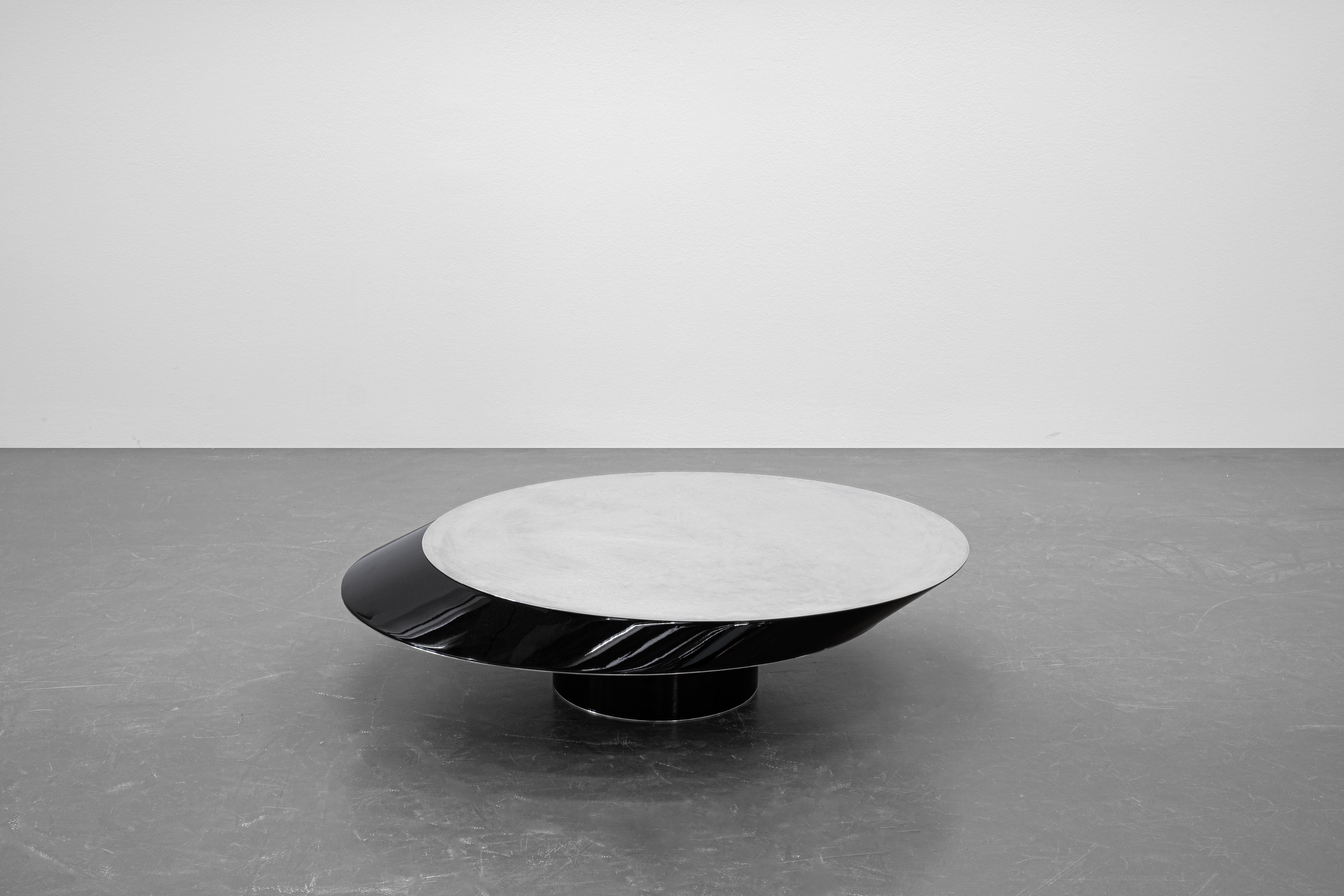 Object 2 marble table coffee table by Emelianova Studio
Distortion series Vol 1 
Limited edition of 20 
Signed and numbered
Dimensions: 120 × 95 × 30 cm
Materials: Silver plated, hand patinated brass, black lacquered