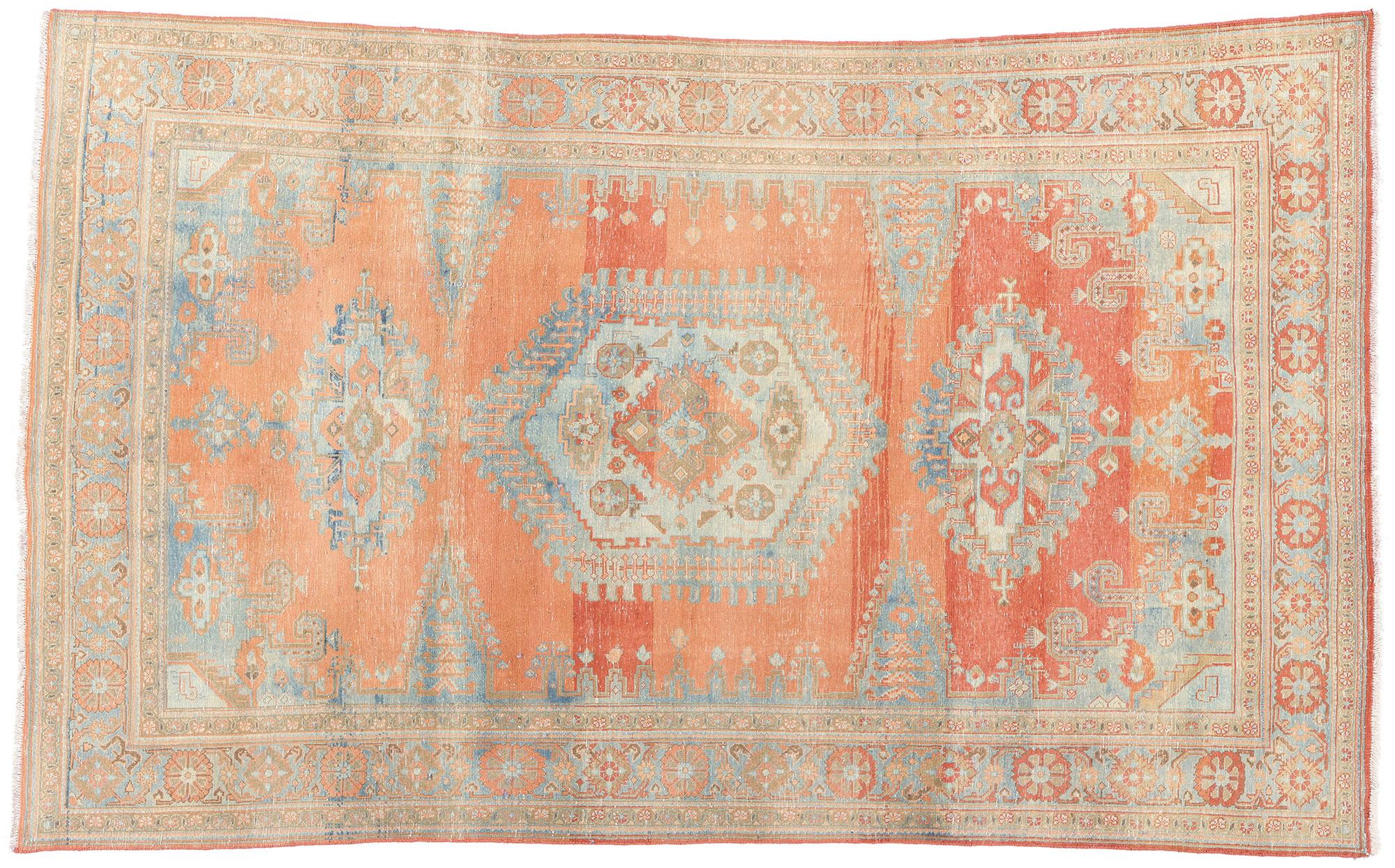 Distressed 1950's Persian Viss Carpet, Tribal Mystique Meets Laid-Back Luxury For Sale 3