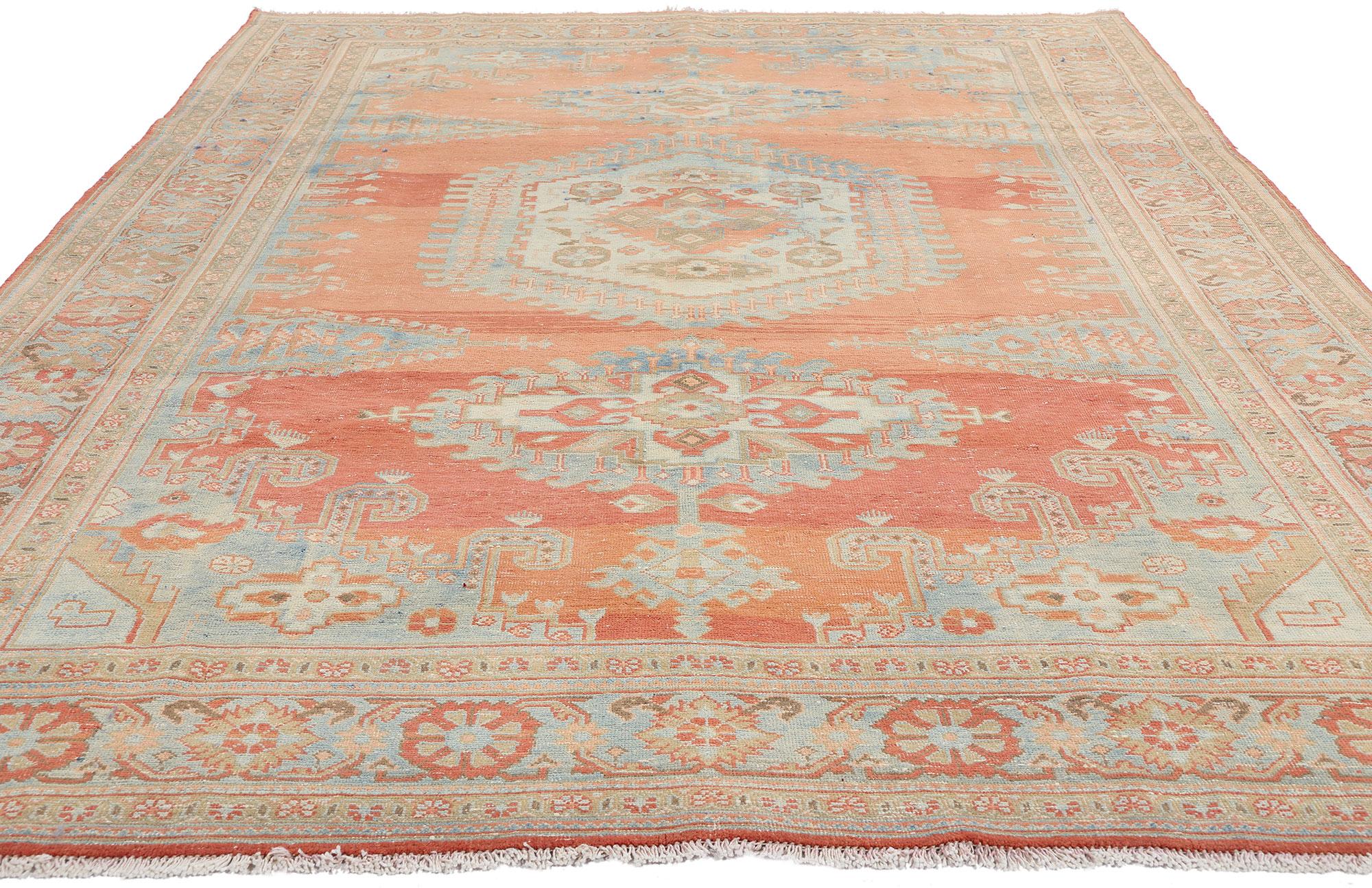 Hand-Knotted Distressed 1950's Persian Viss Carpet, Tribal Mystique Meets Laid-Back Luxury For Sale