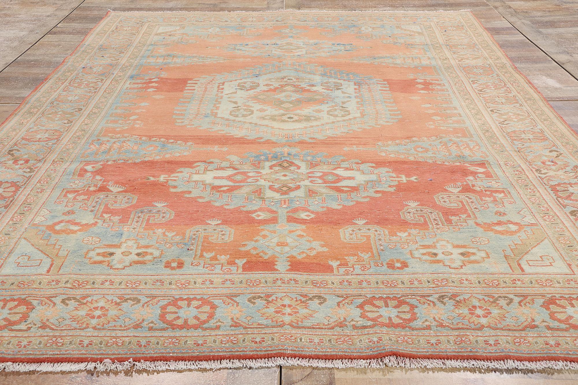 Distressed 1950's Persian Viss Carpet, Tribal Mystique Meets Laid-Back Luxury In Distressed Condition For Sale In Dallas, TX