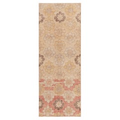 Distressed 1960s Style Rug in Beige, Red & Blue Floral Patterns by Rug & Kilim