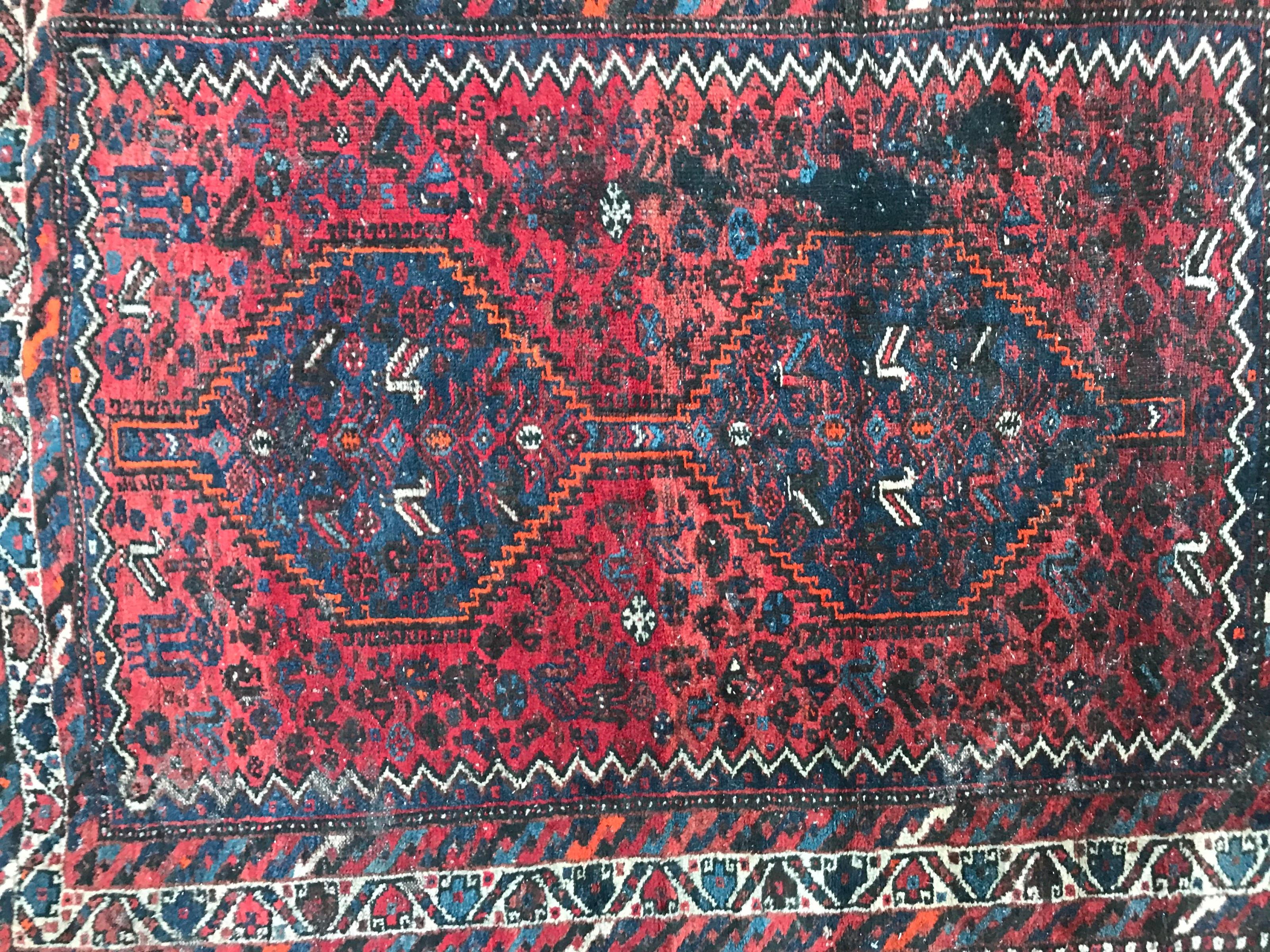 20th century Kurdish rug with a geometrical design 
Wool velvet on wool foundation.