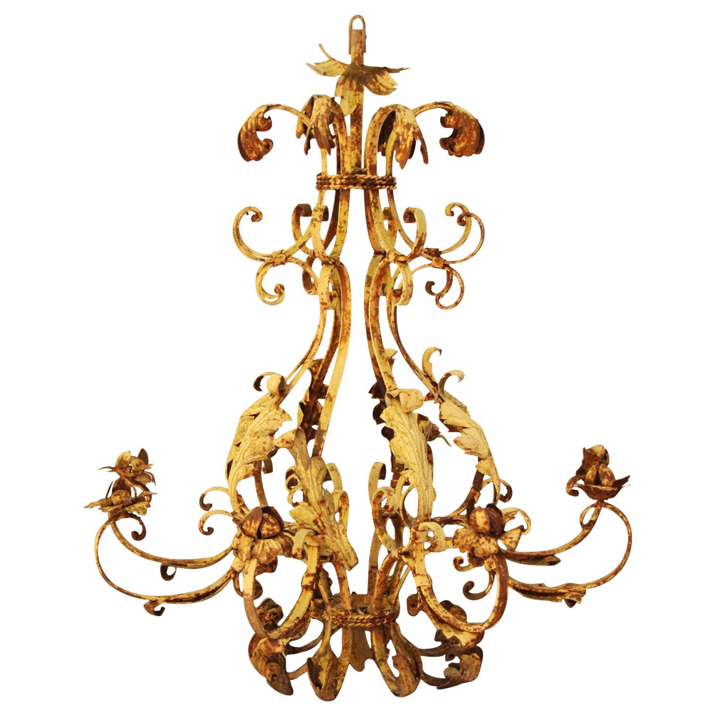Distressed 8 Arm French Style Lustre Chandelier, No Sockets