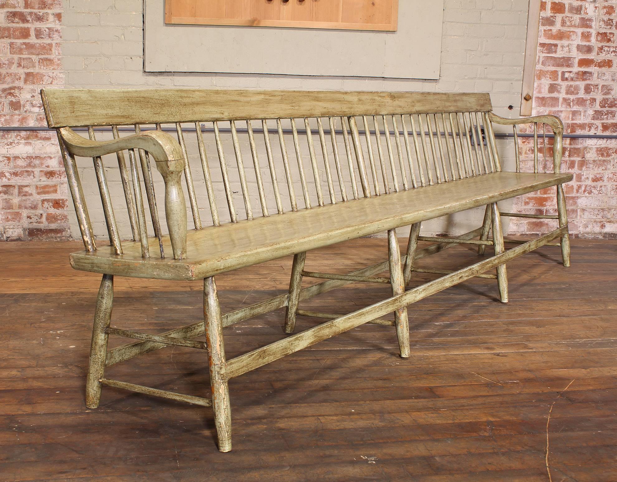 American Distressed Windsor Deacon's Wooden Bench