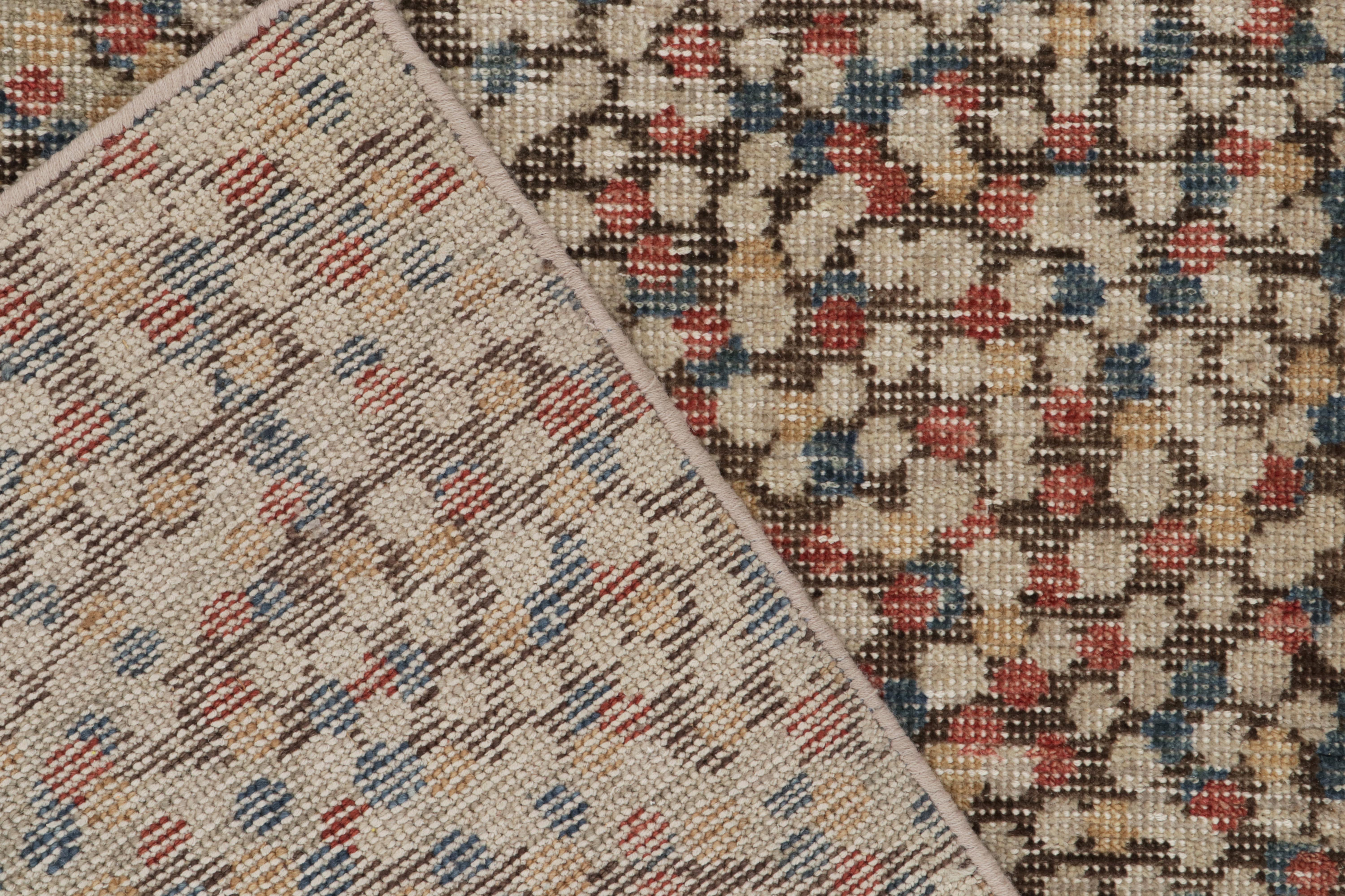 Rug & Kilim's Distressed Abstract Rug in Brown, Red & Blue Dots Pattern In New Condition For Sale In Long Island City, NY