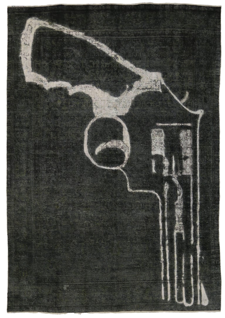 Distressed And Overdyed Charcoal Persian Rug With Revolver Gun Design For Sale At 1stdibs Drawing techniques drawing tips drawing reference tattoo sketches drawing sketches how to draw weapons military drawings gun art weapon concept art. 1stdibs