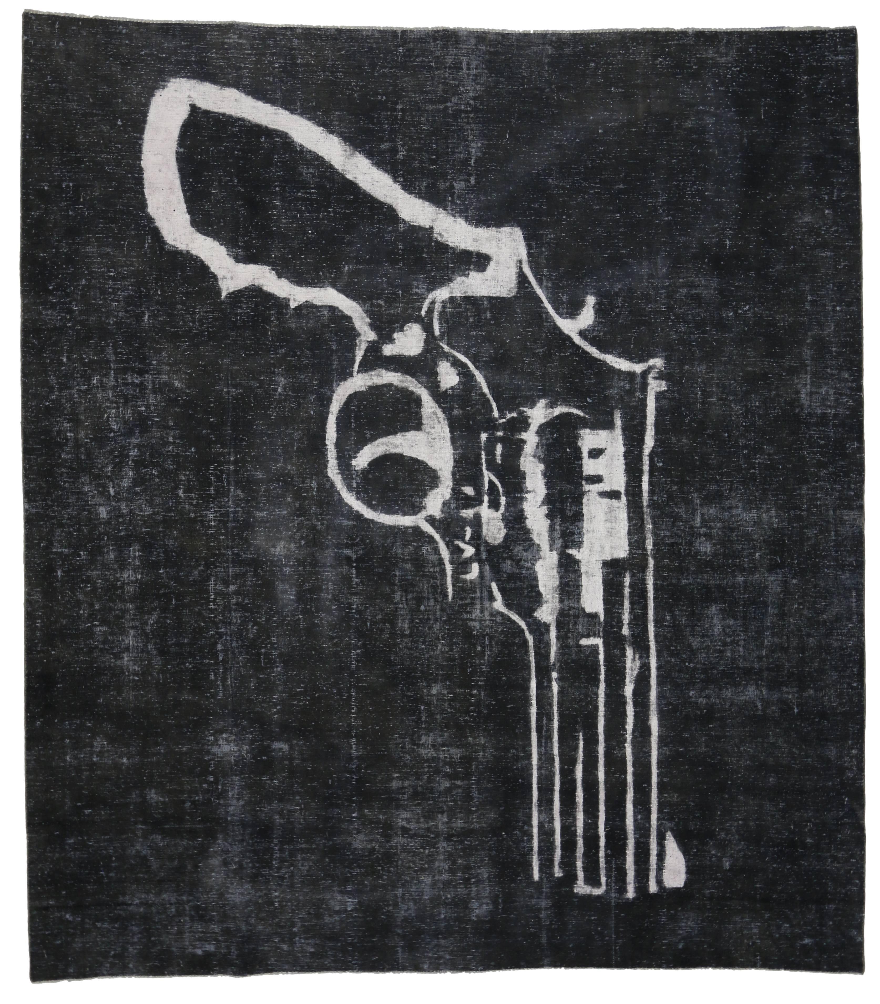 2nd Amendment Vintage Overdyed Rug In Distressed Condition For Sale In Dallas, TX