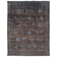 Distressed and Overdyed Handmade Persian Mashad Rug in Charcoal