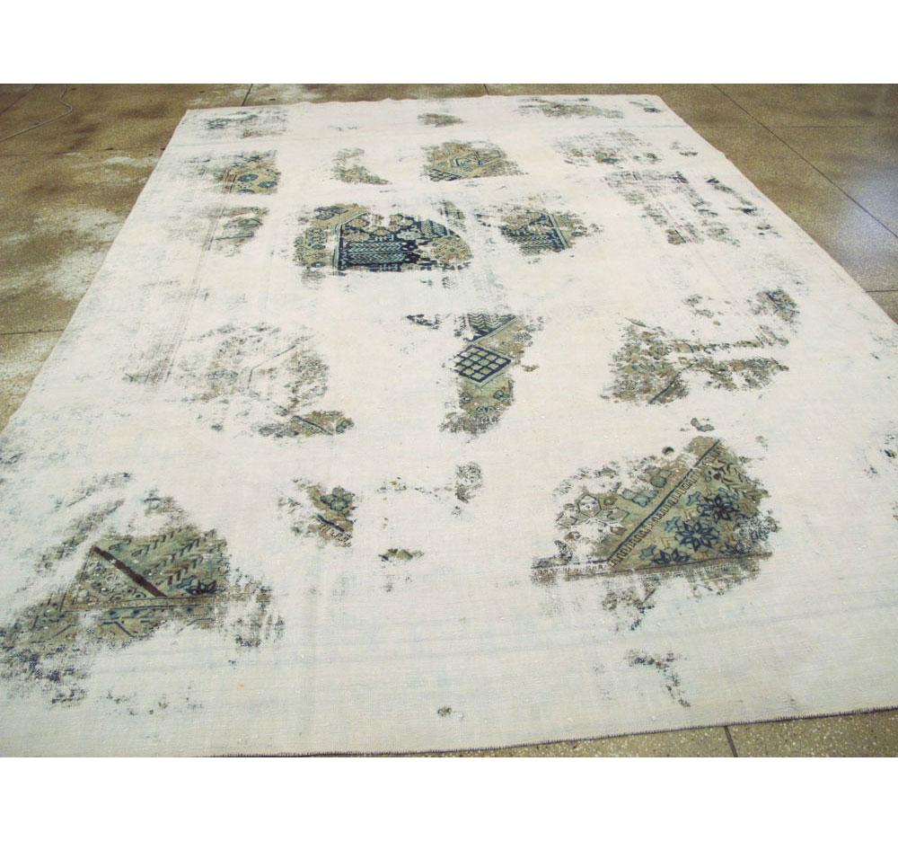 Distressed and Overdyed Handmade Persian Tabriz Rug In Distressed Condition For Sale In New York, NY