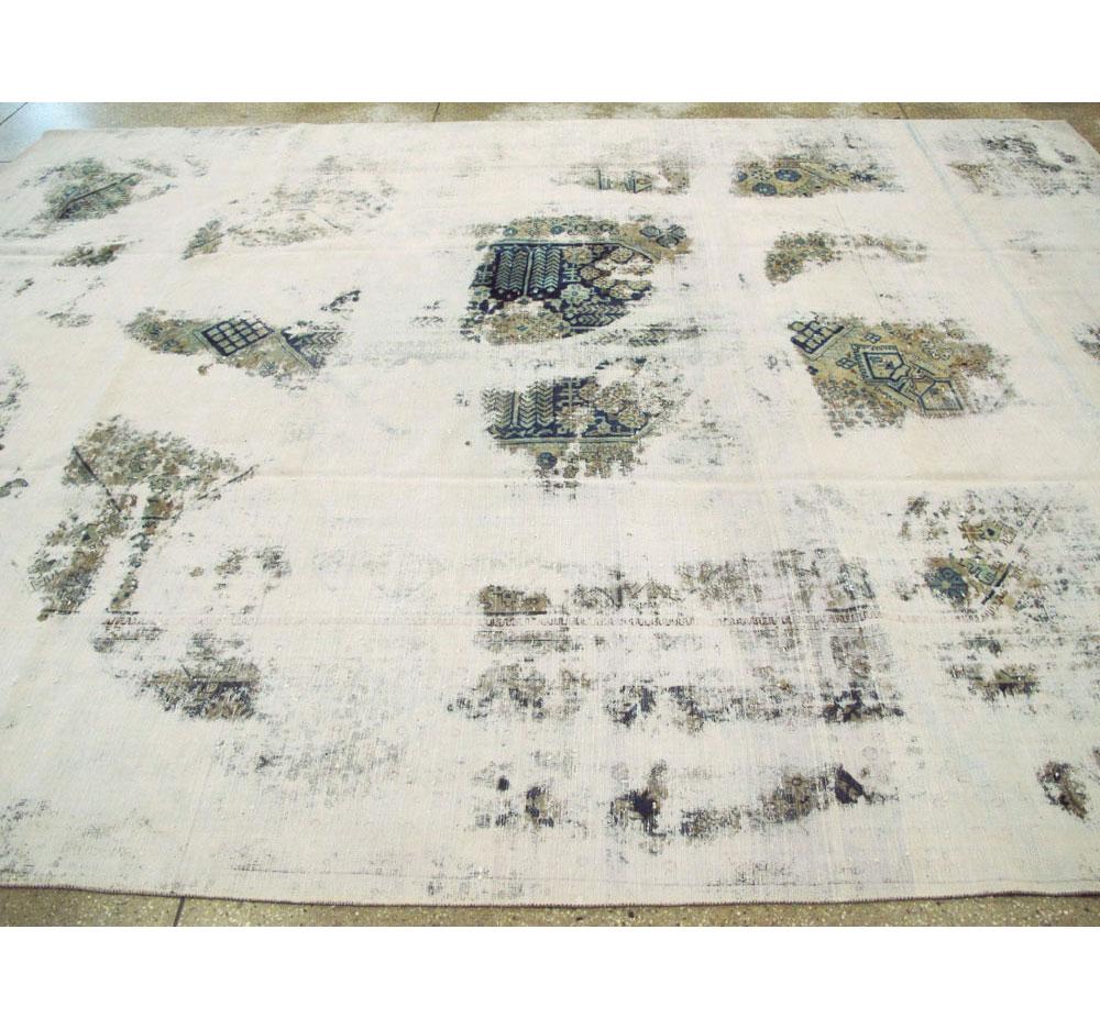 Distressed and Overdyed Handmade Persian Tabriz Rug For Sale 1