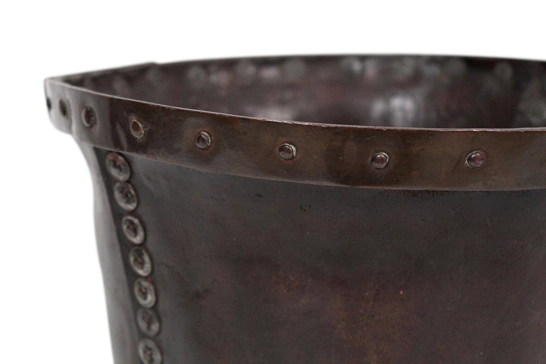 Distressed and Riveted Leather Wastebasket 3