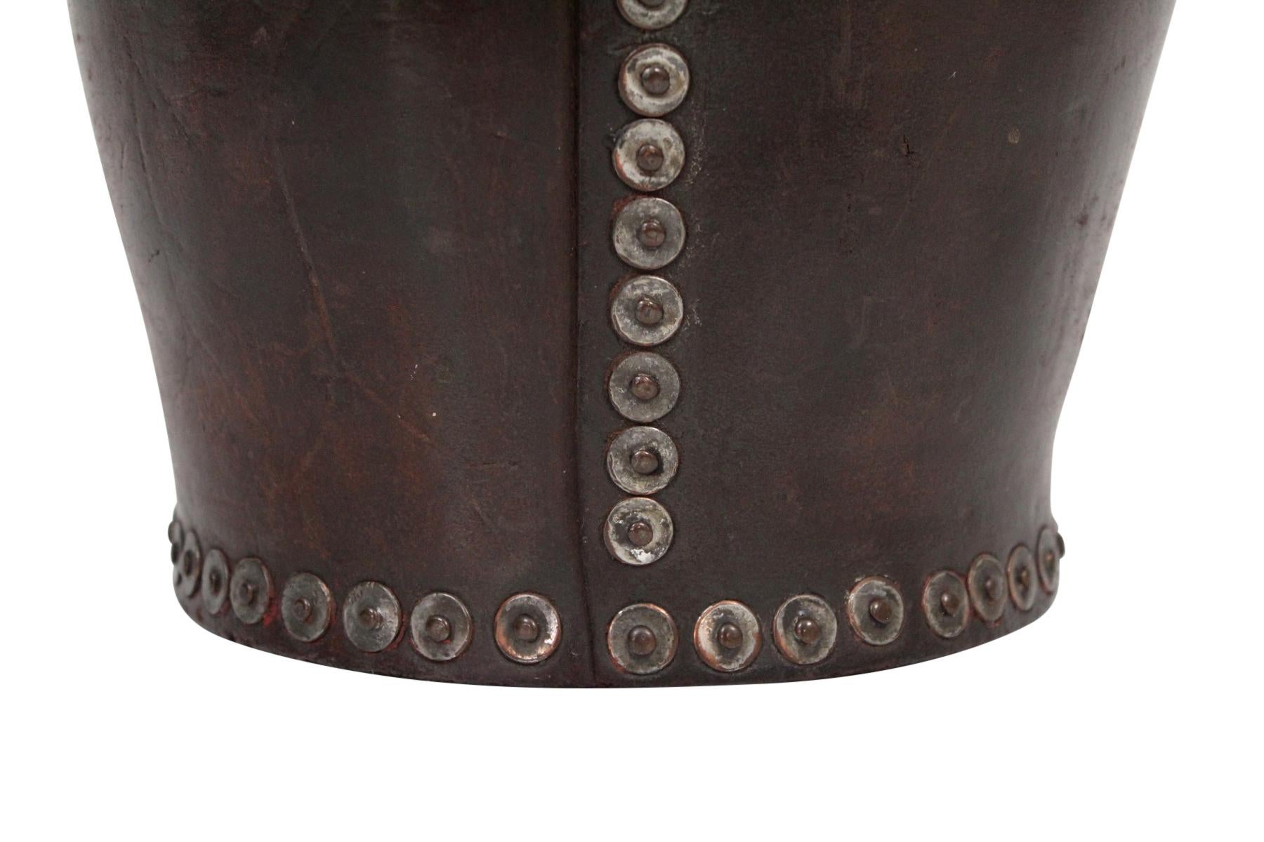 Distressed and Riveted Leather Wastebasket 4