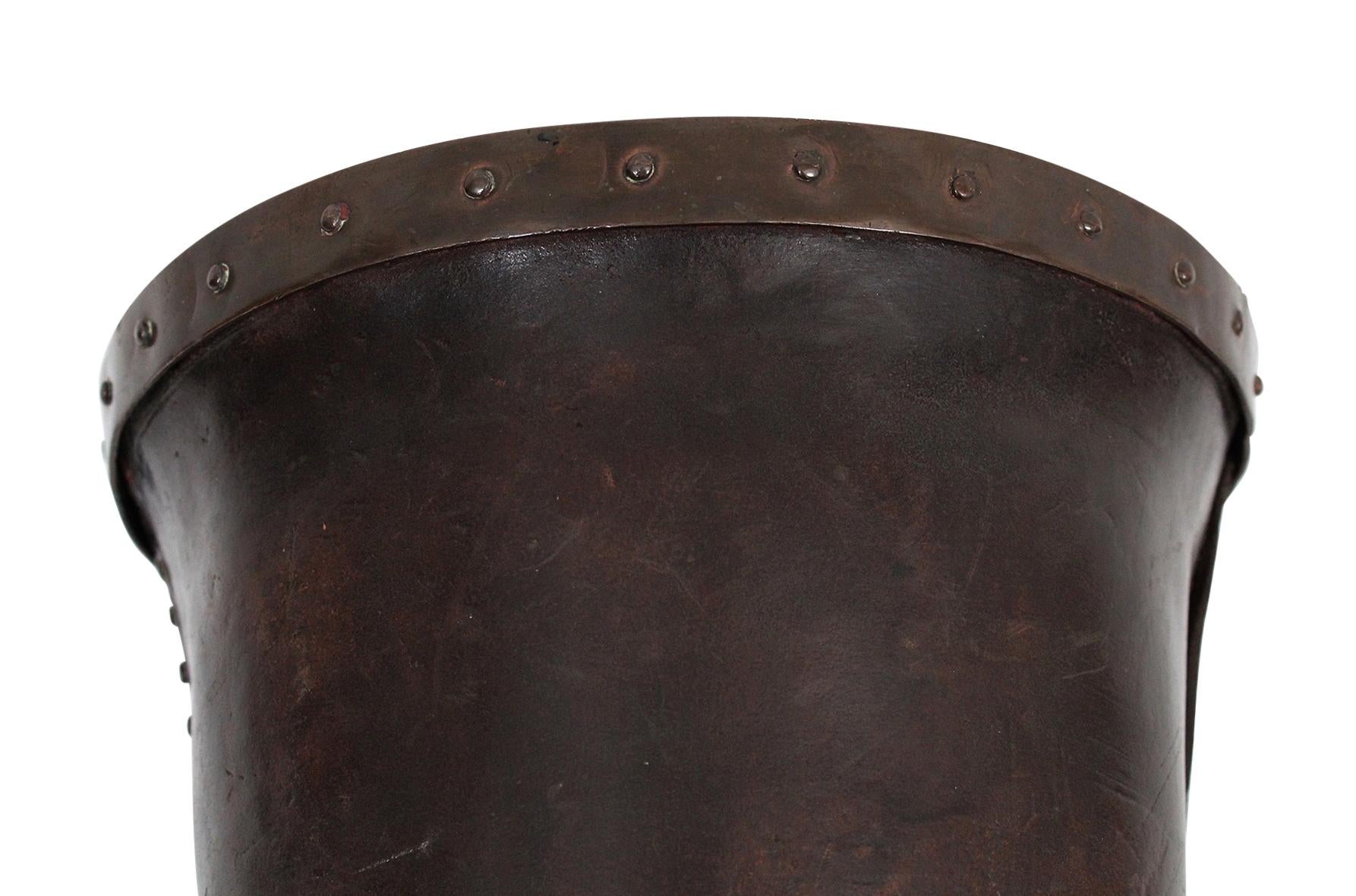 Distressed and Riveted Leather Wastebasket 6