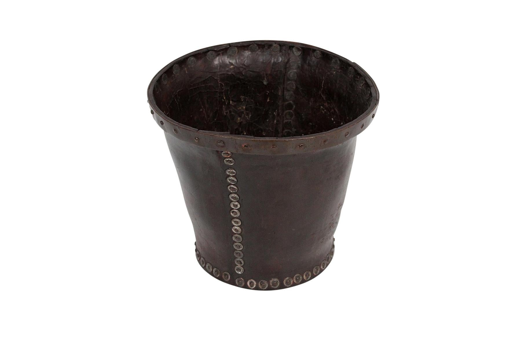 American Distressed and Riveted Leather Wastebasket