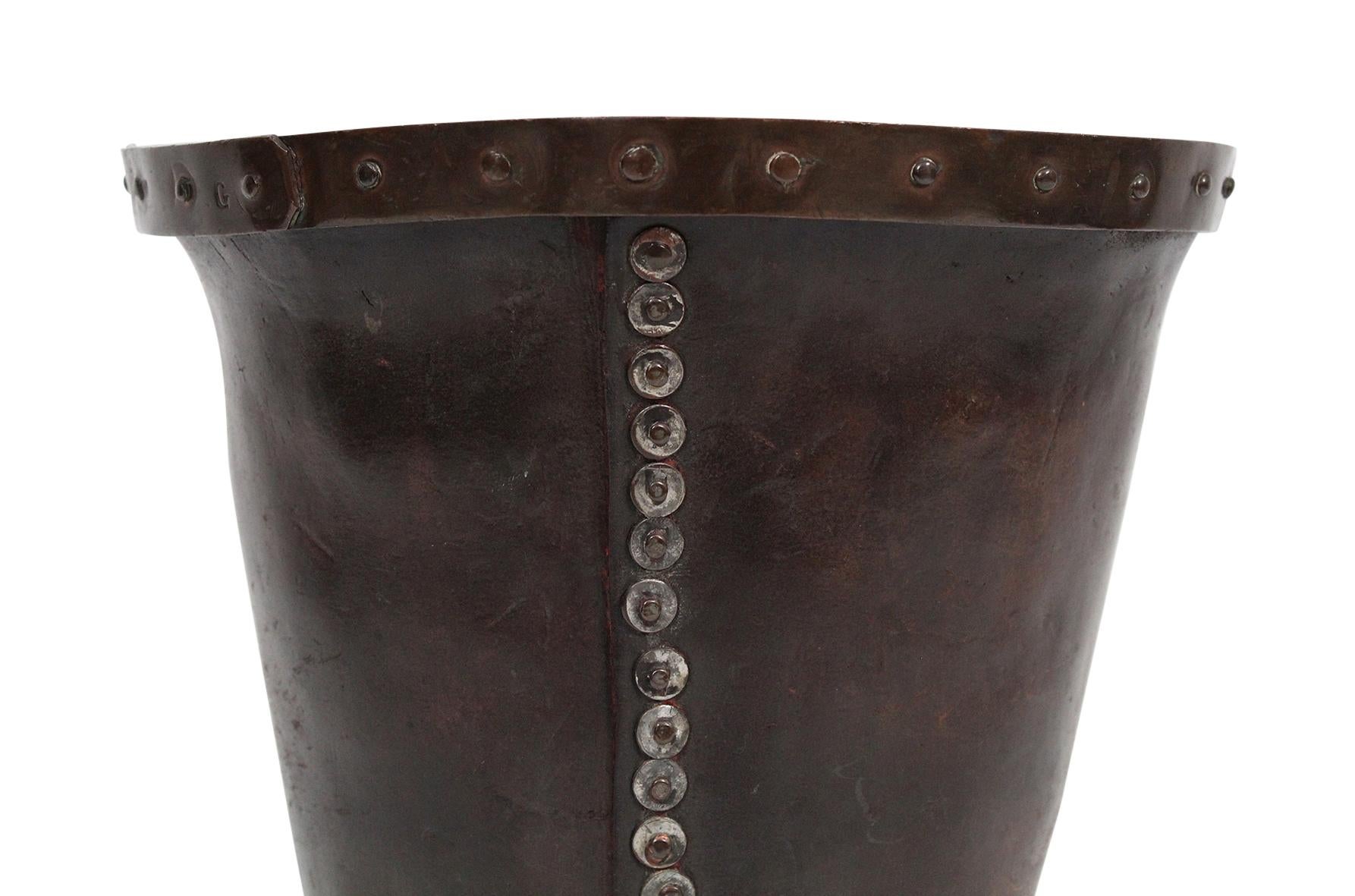Distressed and Riveted Leather Wastebasket 1