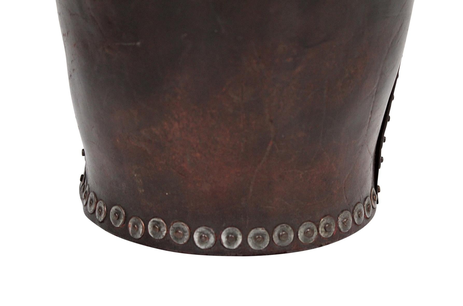 Distressed and Riveted Leather Wastebasket 2