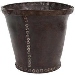 Antique Distressed and Riveted Leather Wastebasket