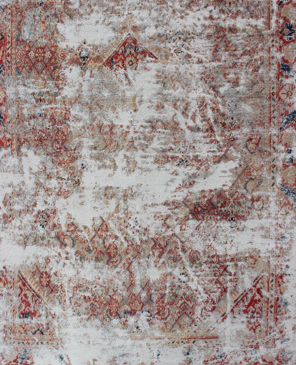 Hand-Knotted 1920s Distressed and Rustic Antique Persian Mahal Rug by Keivan Woven Arts For Sale