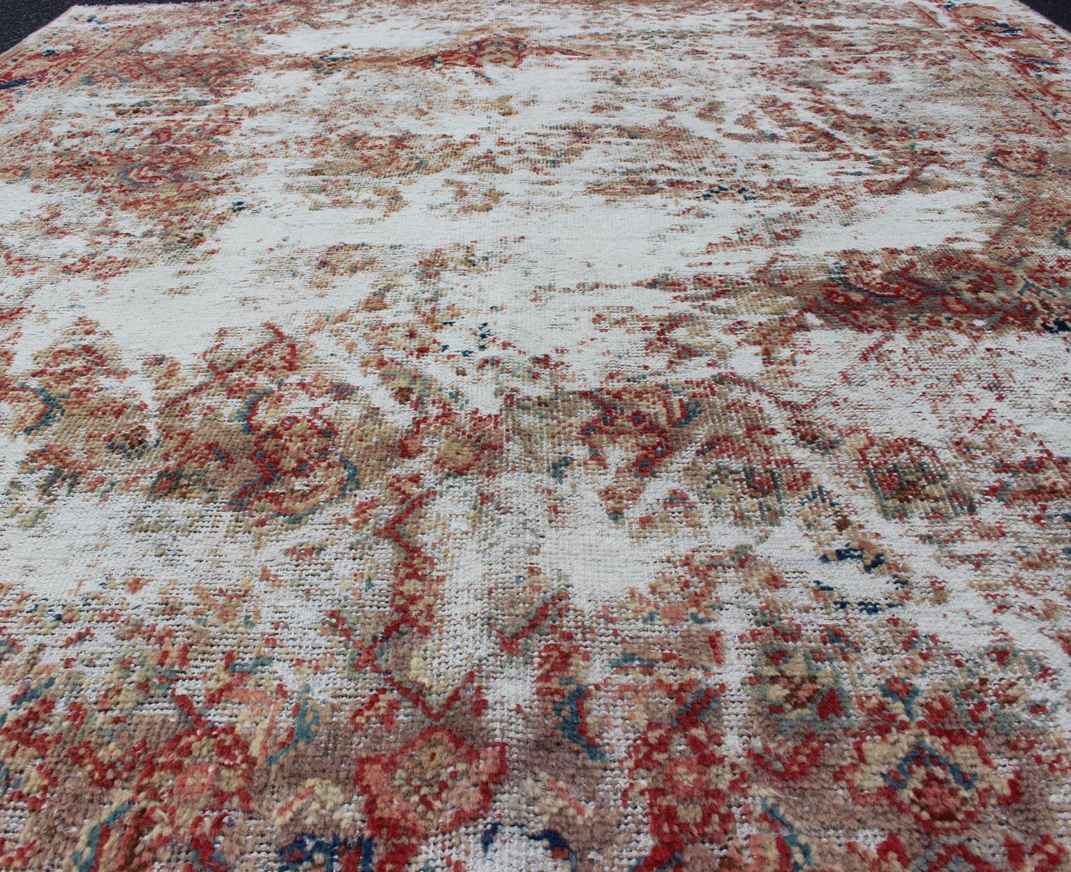 Wool 1920s Distressed and Rustic Antique Persian Mahal Rug by Keivan Woven Arts For Sale