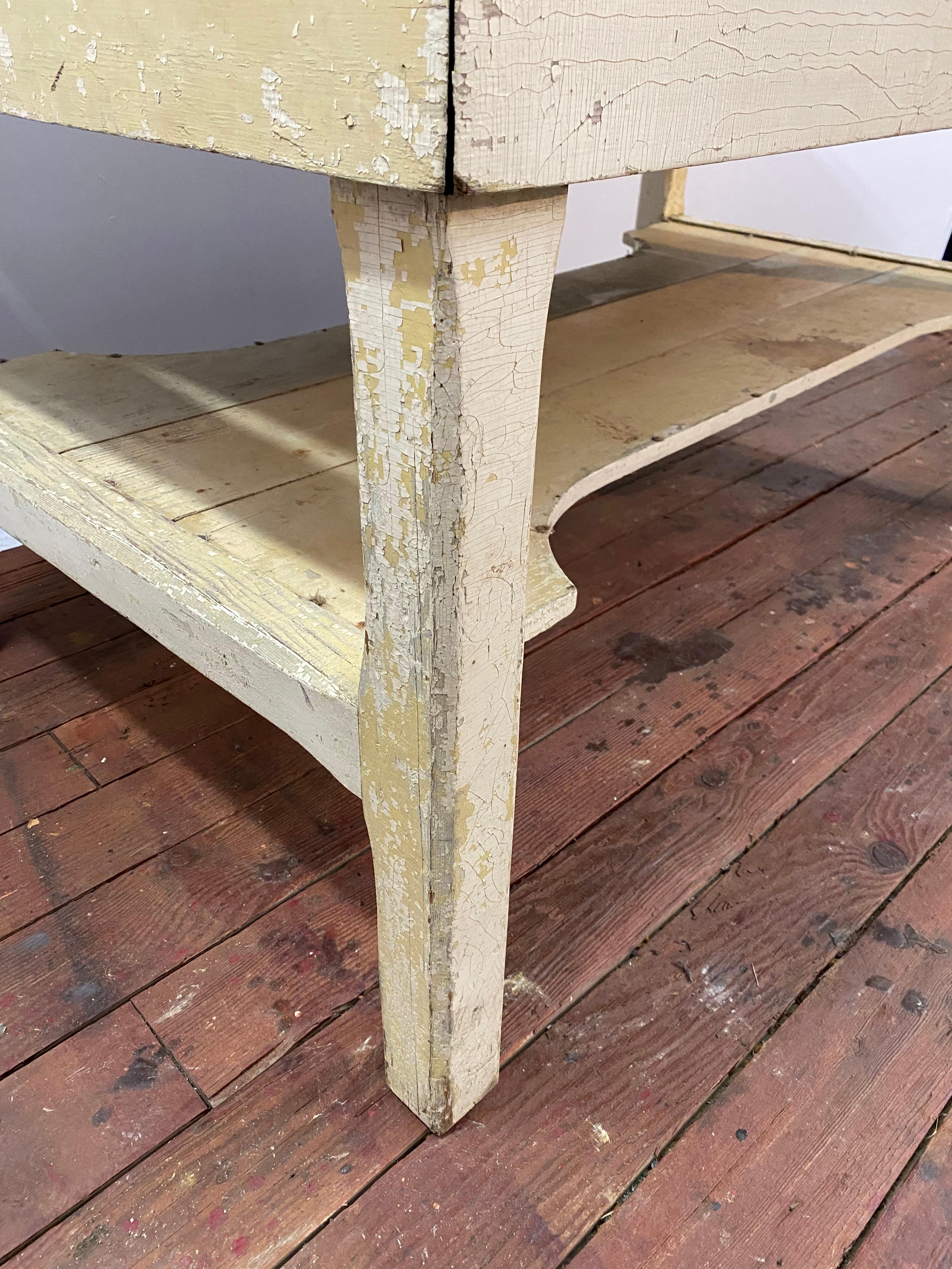 Distressed und verwitterte große Edelstahlplatte Land Küche Arbeitstisch im Angebot 10