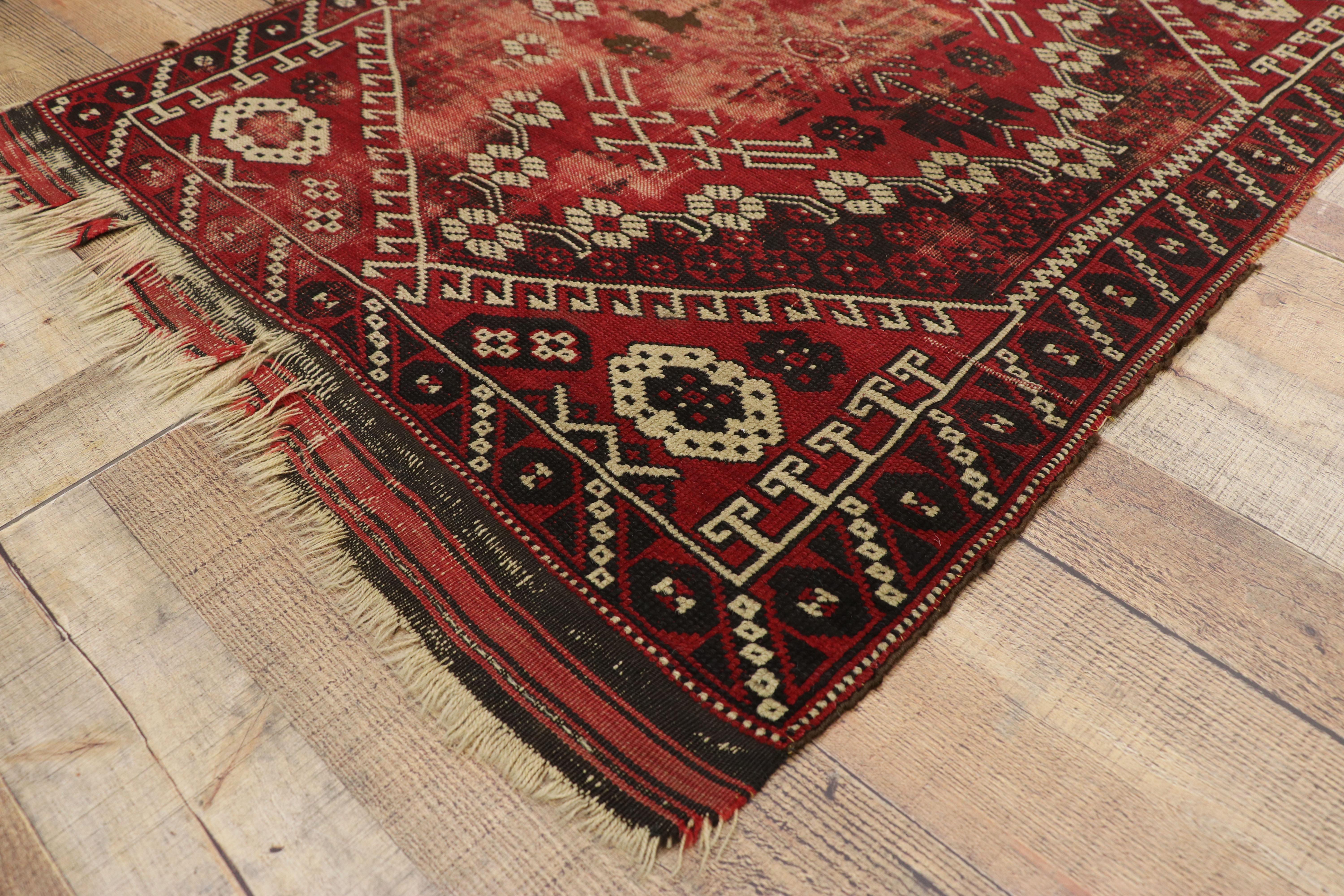 Wool Distressed Antique Afghani Rug with with Adirondack Lodge Style For Sale