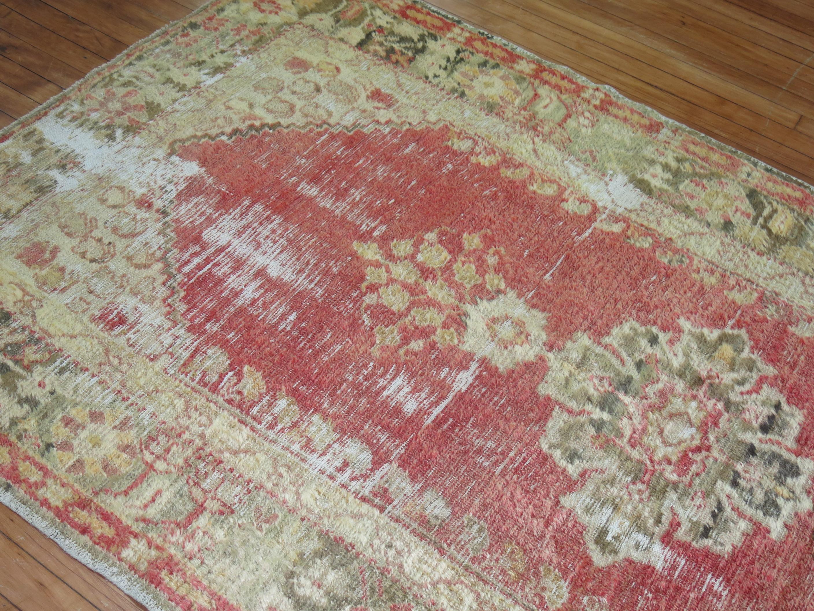 Wool Distressed Antique Angora Oushak Rug For Sale
