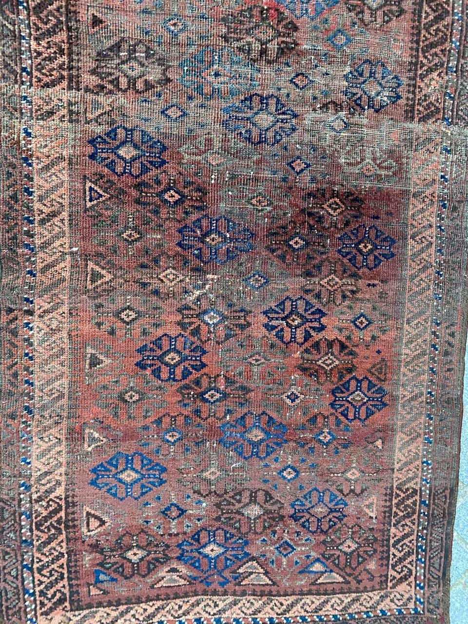 Distressed Antique Baluch Afghan Rug 3