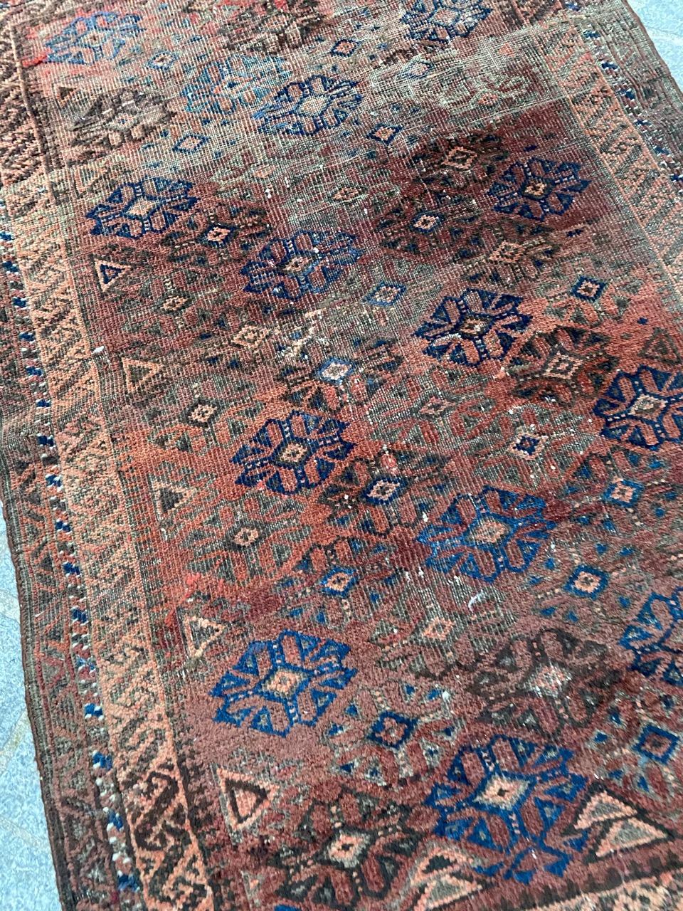 Distressed Antique Baluch Afghan Rug 4