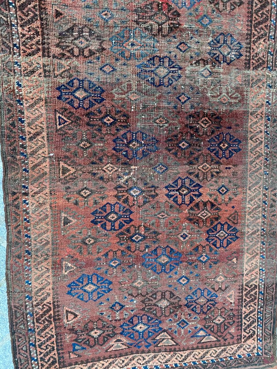 Distressed Antique Baluch Afghan Rug 5
