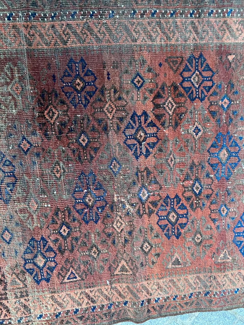 Wool Distressed Antique Baluch Afghan Rug