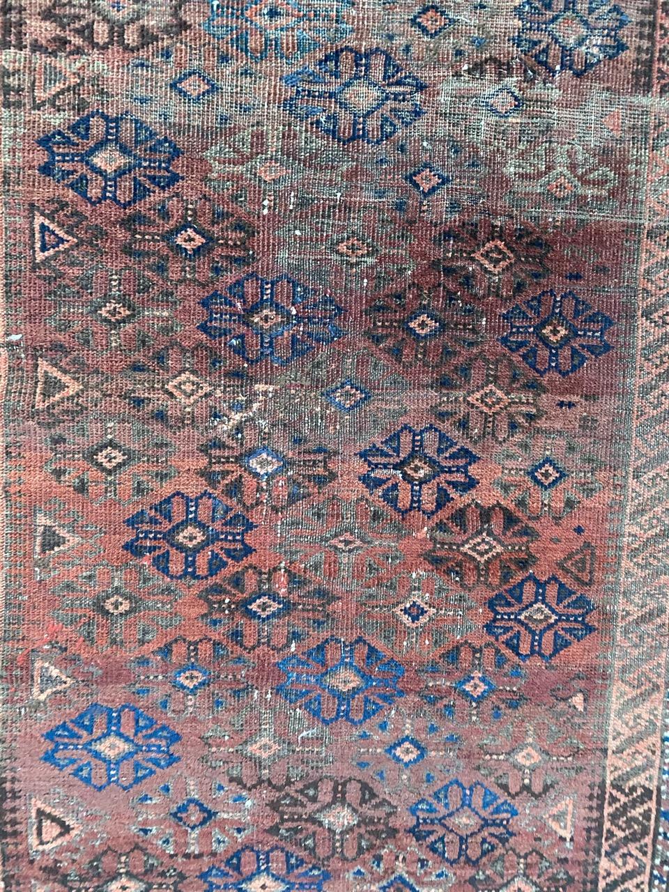 Distressed Antique Baluch Afghan Rug 1