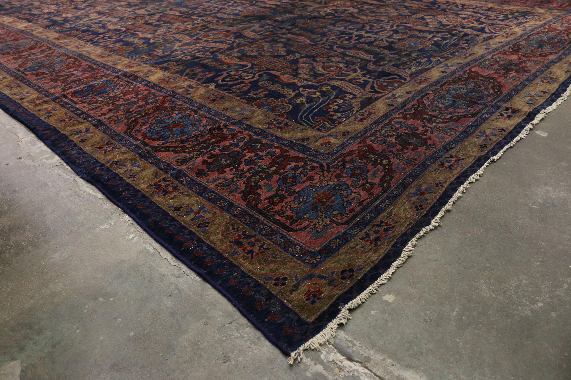 Rustic Oversized Antique Persian Bibikabad Rug, Hotel Lobby Size Carpet For Sale