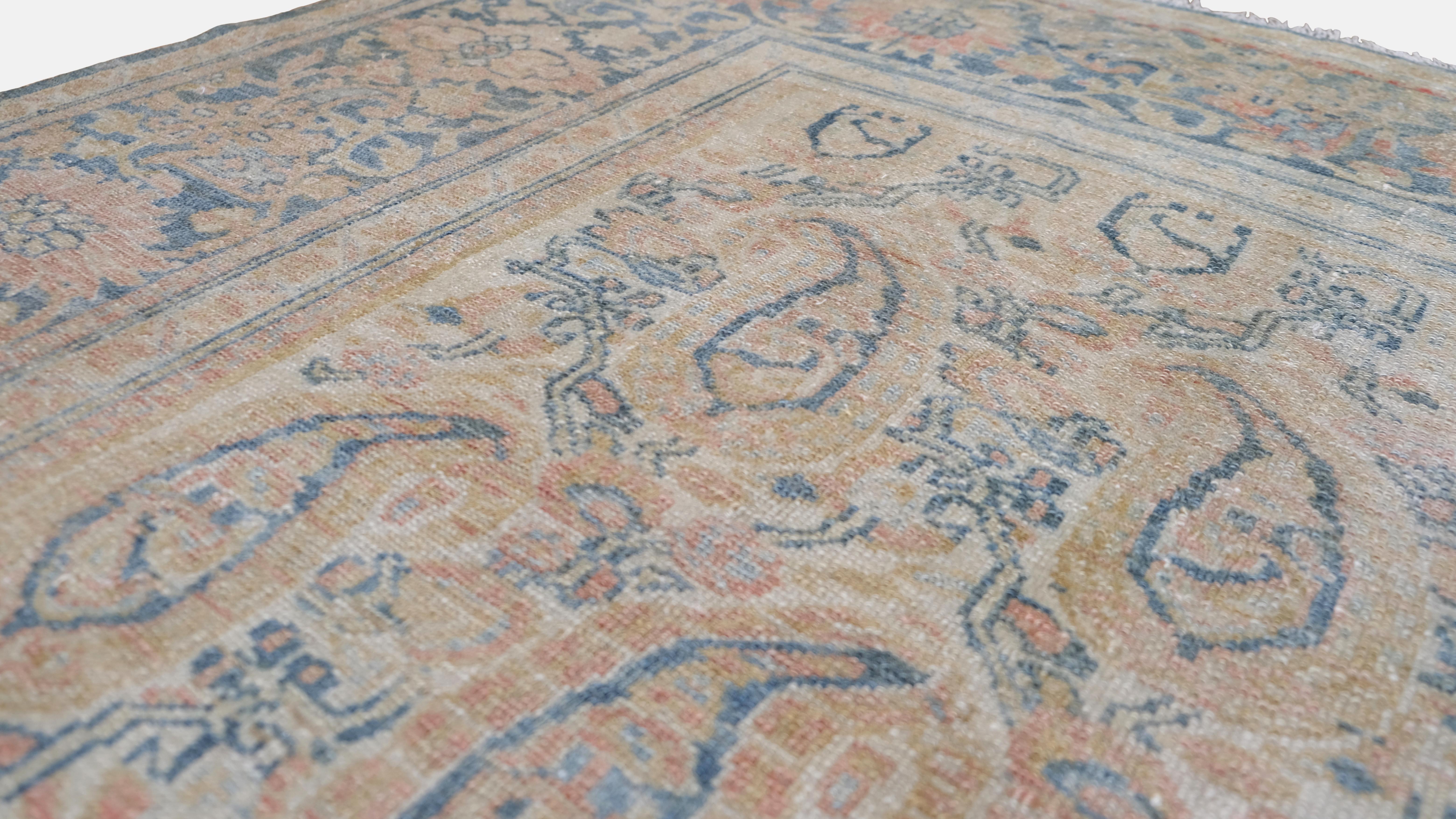 Persiano Tappeto Boteh Antico Distressed Rust, Blu e Avorio 8'5''x11'3'' in vendita
