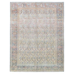 Distressed Antique Boteh Rust, Blue and Ivory Rug 8'5''x11'3''