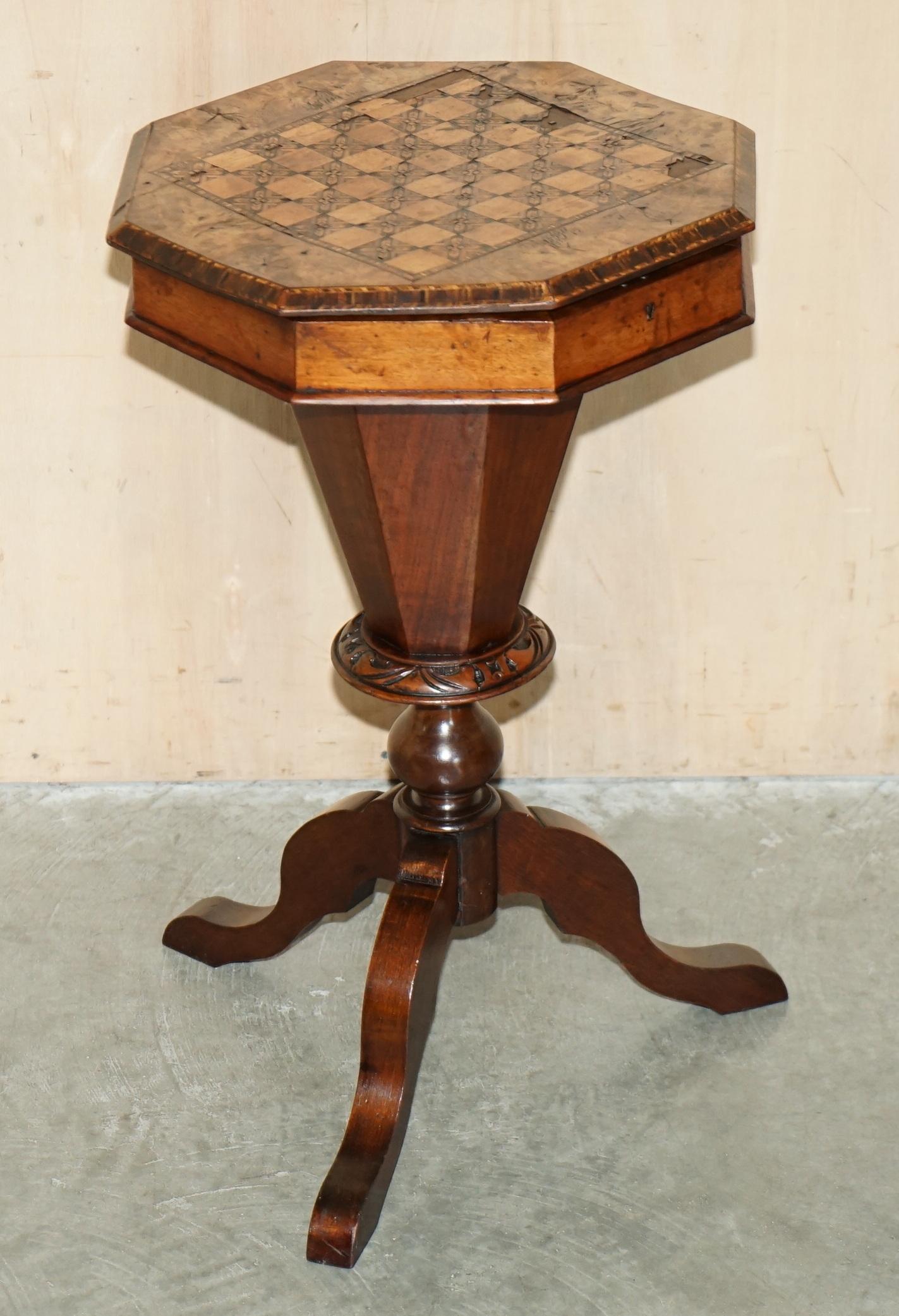 Royal House Antiques

Royal House Antiques is delighted to offer for sale this original Victorian circa 1860-1880 Burr Walnut, work sewing table with Chessboard top and a beautifully crafted base in distressed condition for restoration 

Please note