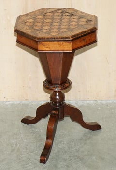 DISTRESsed ANTIQUE BURR WALNUT & HARDWOOD SEWiNG WORK TABLE CHESS BOARD TOP