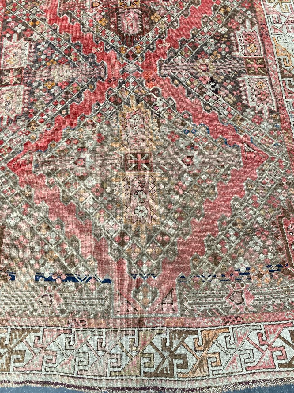 Nice early 20th century large Caucasian runner with beautiful geometrical design and beautiful colors, entirely hand knotted with wool velvet on wool foundation.
