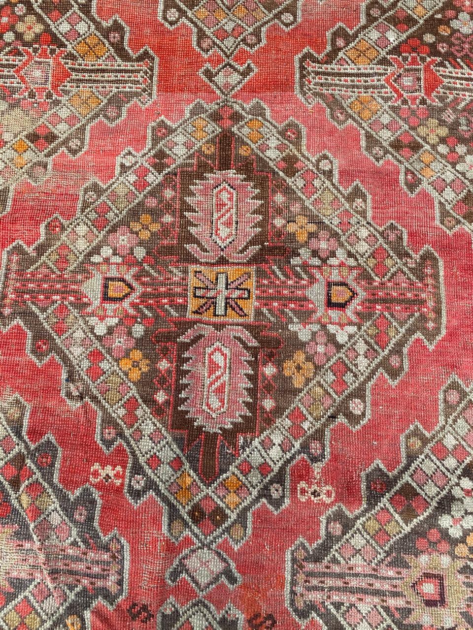 Hand-Knotted Distressed Antique Caucasian Karabagh Rug