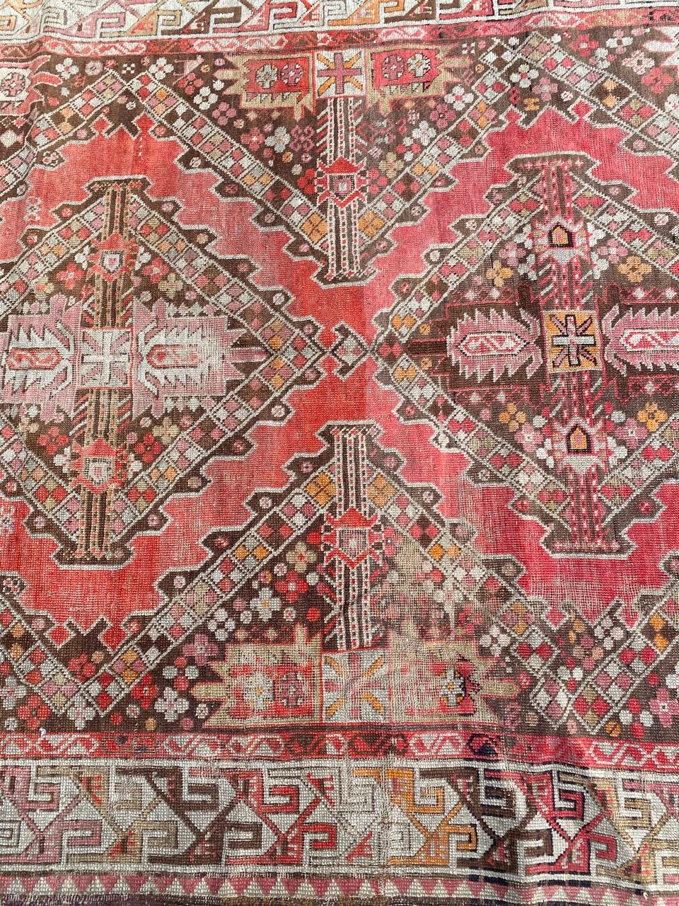 Wool Distressed Antique Caucasian Karabagh Rug