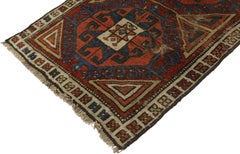 Distressed Antique Caucasian Kazak Scatter Rug with Rustic Tribal Style