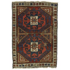 Distressed Antique Caucasian Kazak Scatter Rug with Rustic Tribal Style