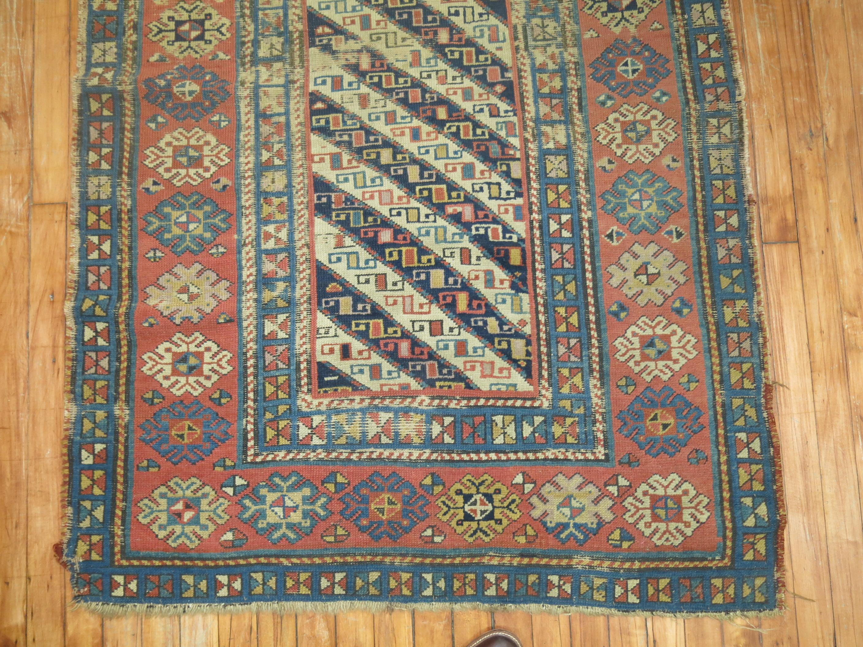 Worn Caucasian tribal runner, 19th century.