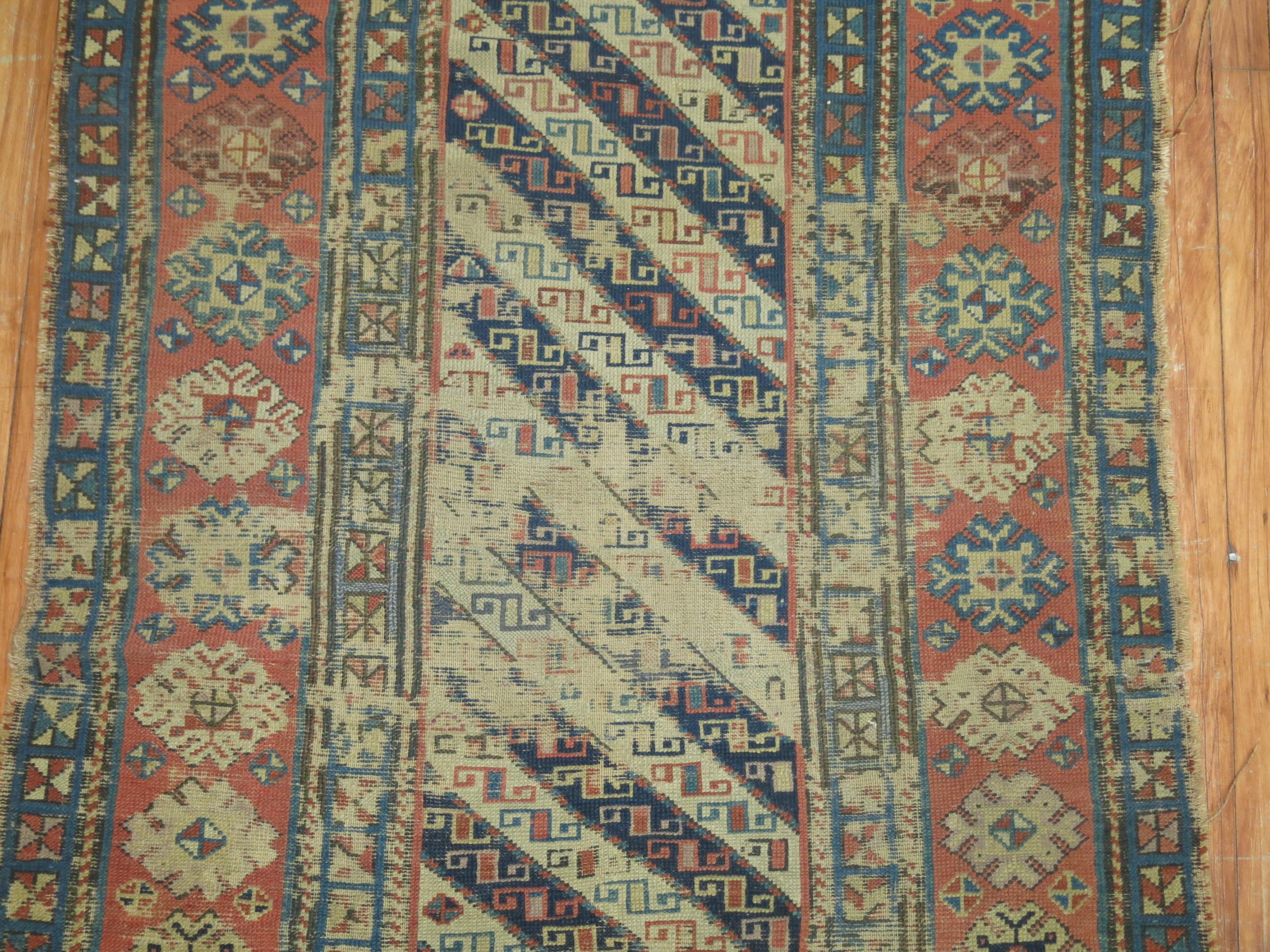 Tribal Distressed Antique Caucasian Runner