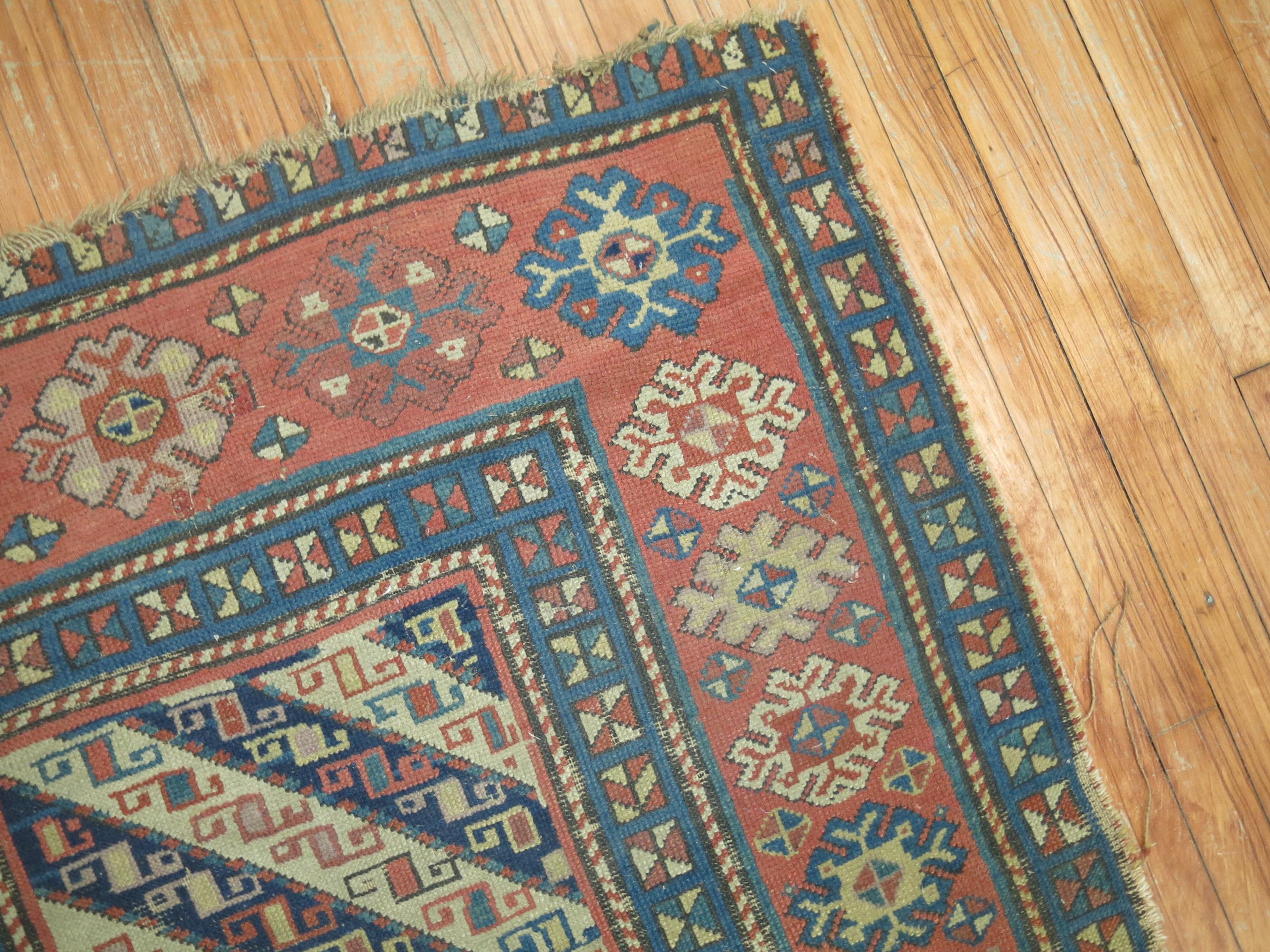 Hand-Woven Distressed Antique Caucasian Runner