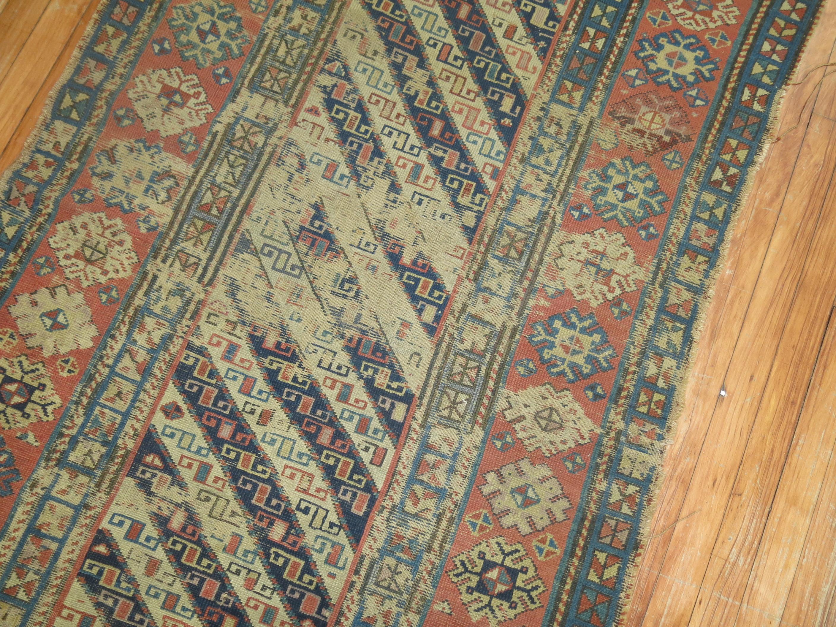 Distressed Antique Caucasian Runner In Distressed Condition In New York, NY