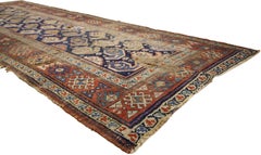 Distressed Antique Caucasian Shirvan Boteh Carpet Runner, Hallway Runner