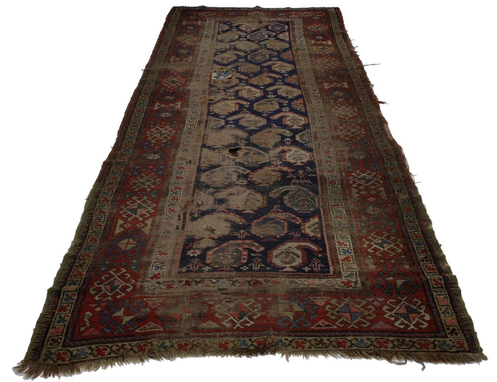 Distressed Antique Caucasian Shirvan Boteh Carpet Runner, Hallway Runner For Sale 3