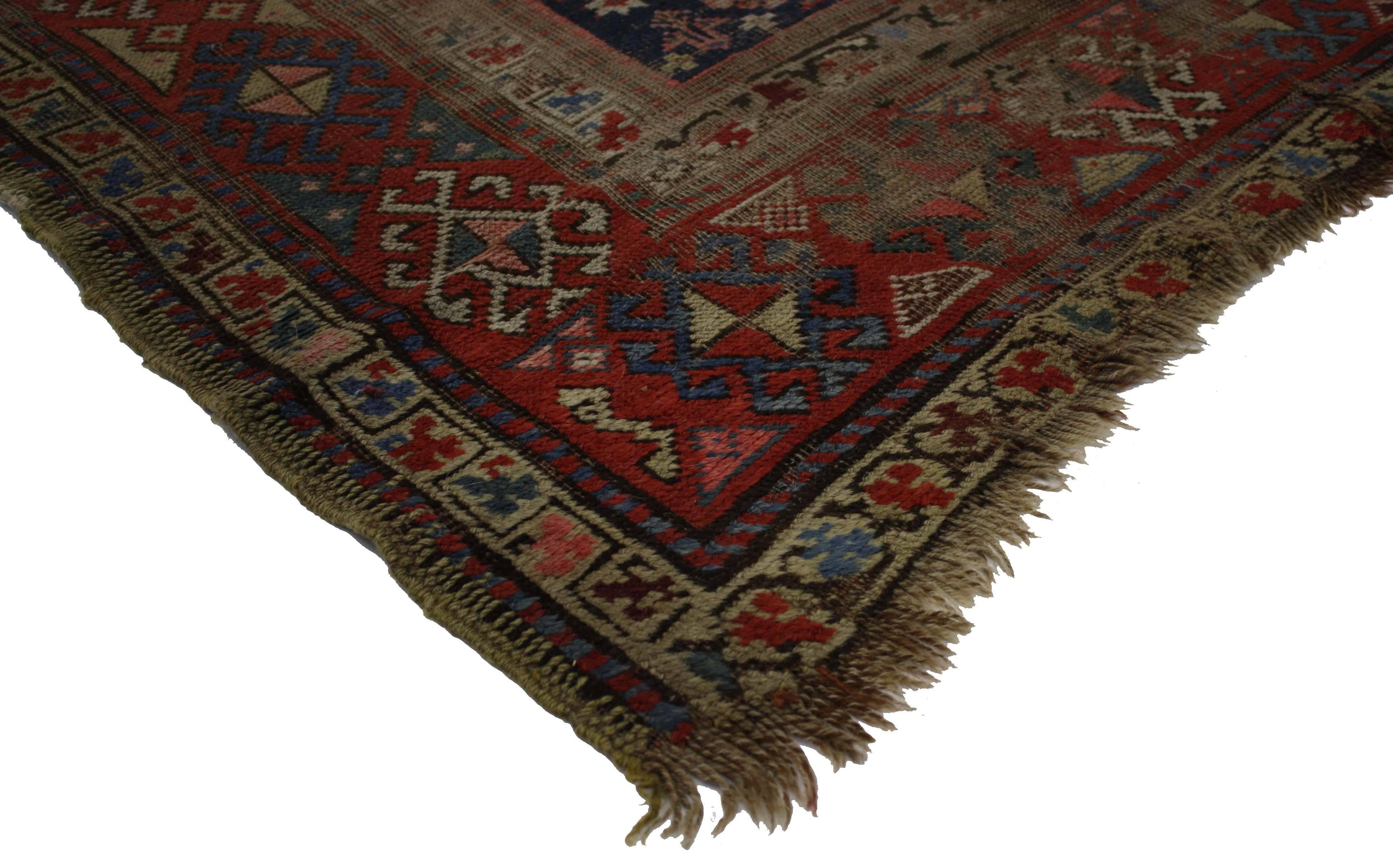 Distressed Antique Caucasian Shirvan Boteh Carpet Runner, Hallway Runner For Sale 4