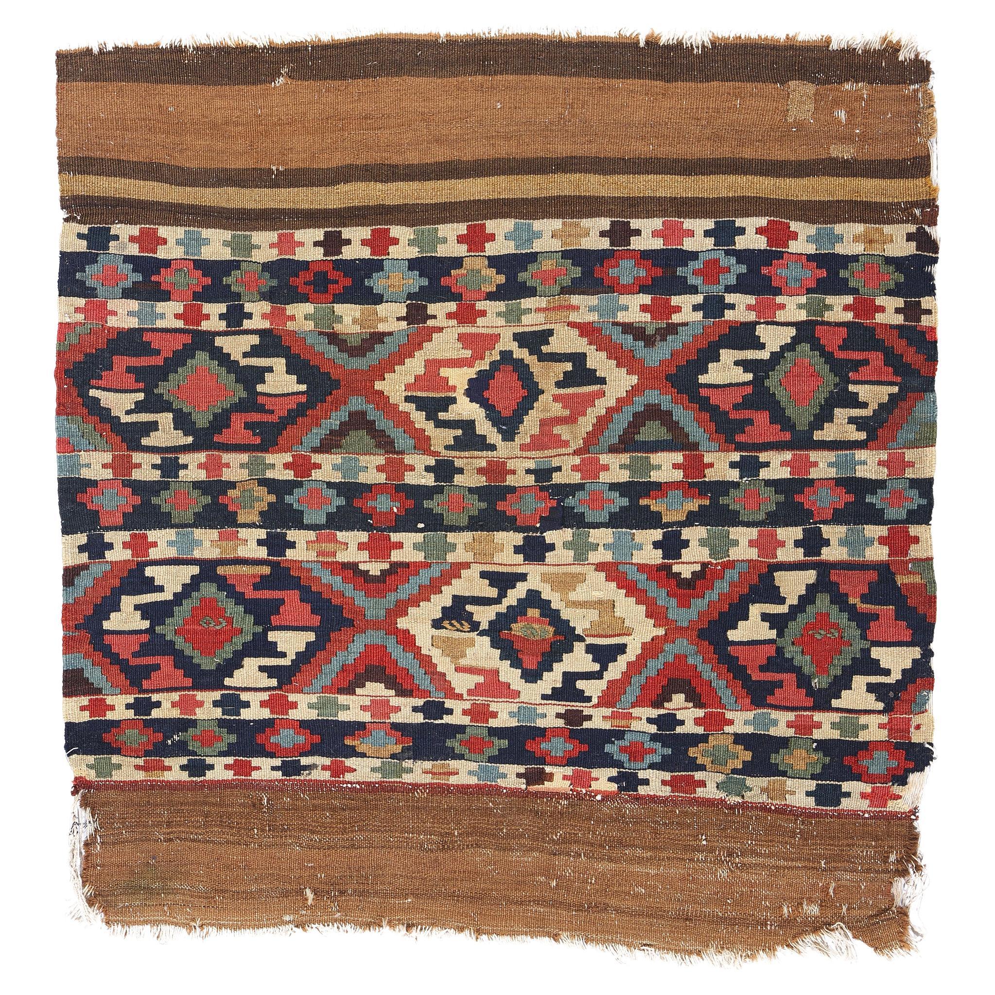 Distressed Antique Caucasian Shirvan Flat-Weave Carpet