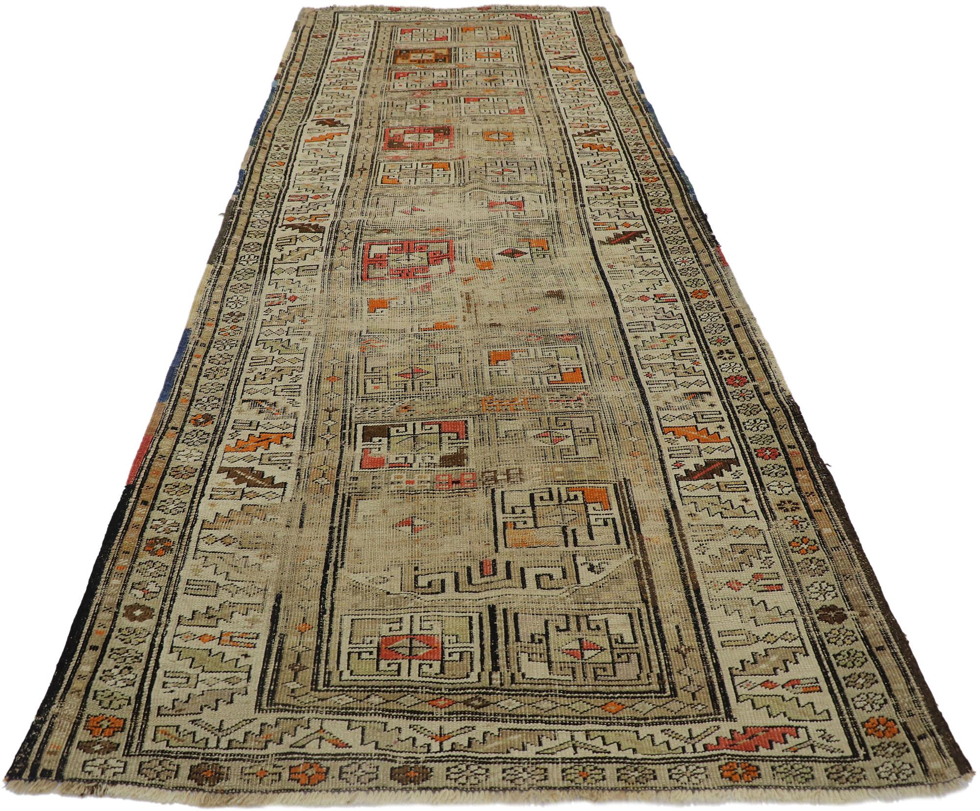 Tribal Distressed Antique Caucasian Shirvan Runner For Sale